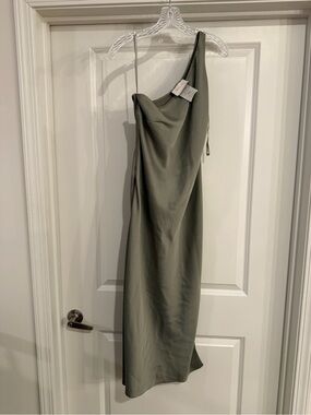 BHLDN One-Shoulder Slip Dress in Olive Green